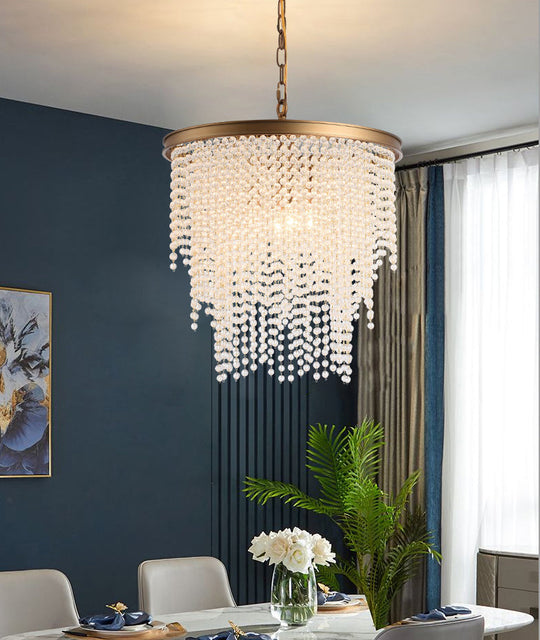 Modern Luxurious Crystal Round Pendant Lamp - 4-Light Cascading Design Ideal For Small Living Rooms