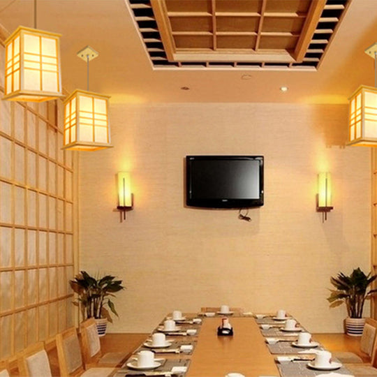 Japanese Wood Pendant Ceiling Light - Natural Finish | Ideal For Restaurants