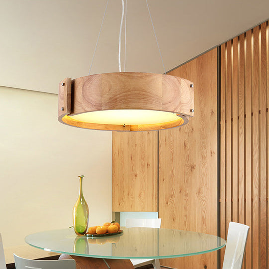 Simple Wood Hanging Drum Light For Modern Restaurants