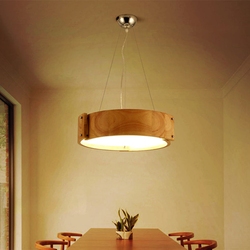 Simple Wood Hanging Drum Light For Modern Restaurants