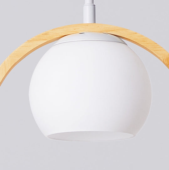 Contemporary Round Natural Wood Pendant Light - Bedroom Hanging Lamp With Bird Accent
