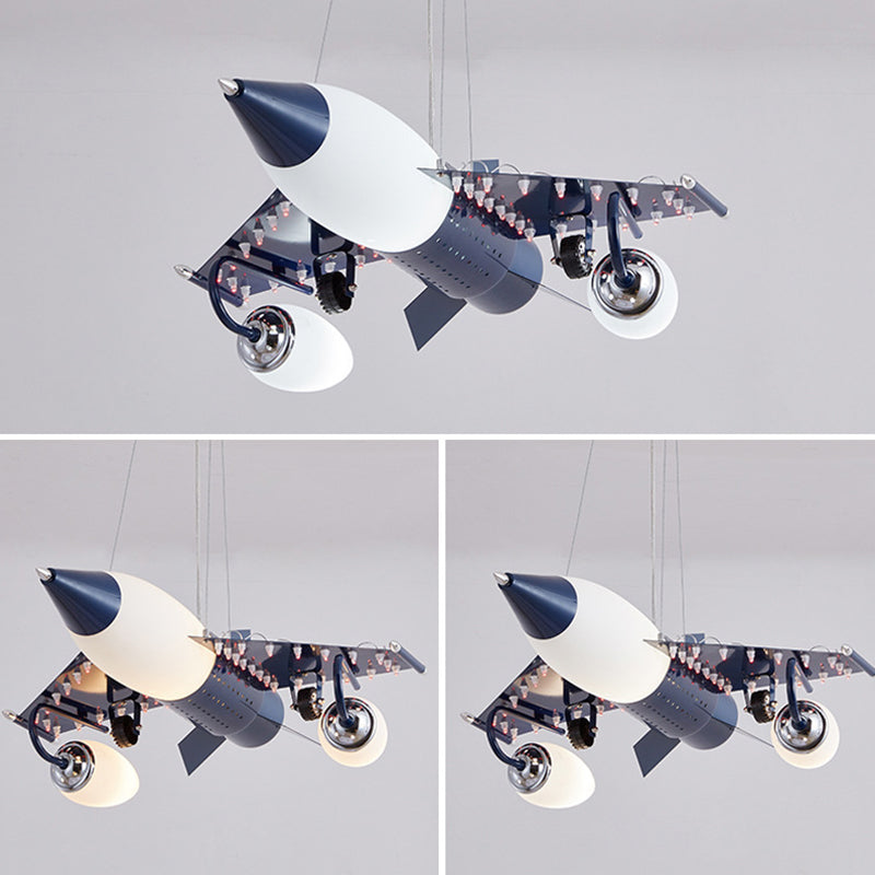 Cartoon Warplane Pendant Light: Modern Blue 3-Light Hanging Lamp For Childrens Bedroom