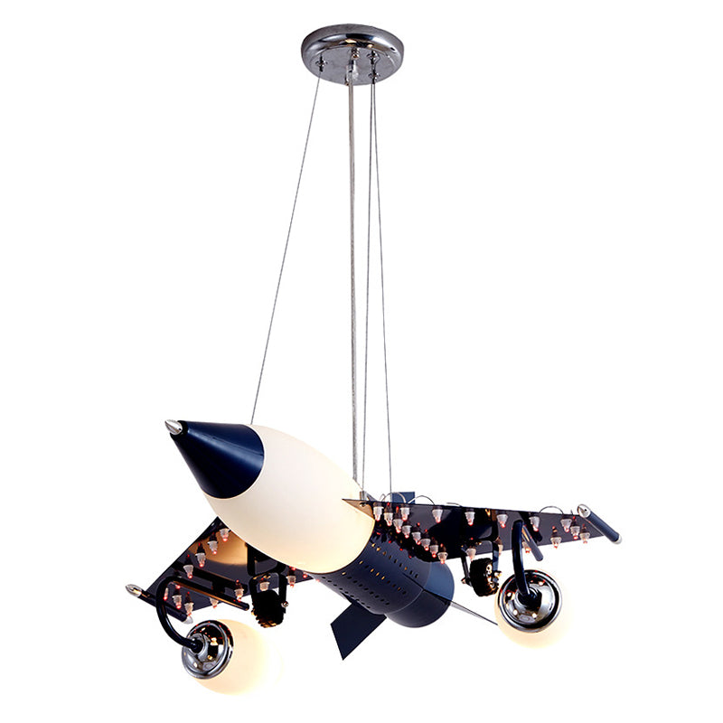Cartoon Warplane Pendant Light: Modern Blue 3-Light Hanging Lamp For Childrens Bedroom