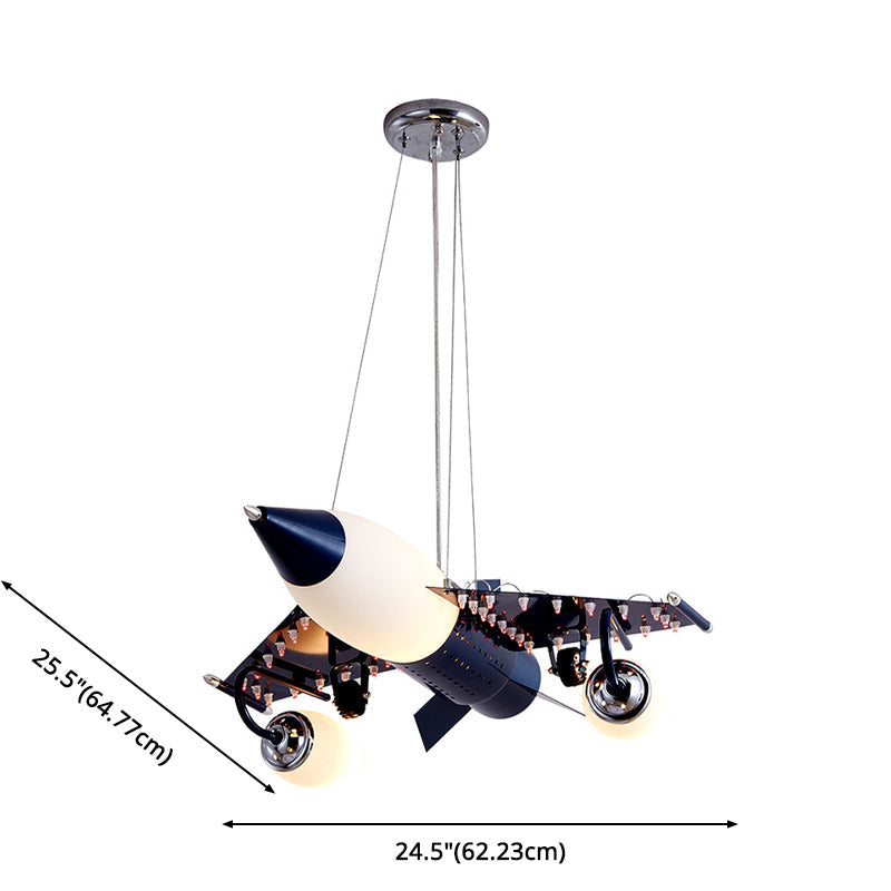 Cartoon Warplane Pendant Light: Modern Blue 3-Light Hanging Lamp For Childrens Bedroom
