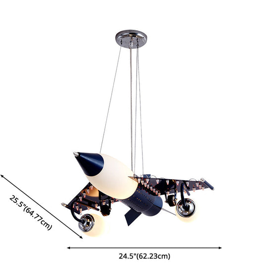 Cartoon Warplane Pendant Light: Modern Blue 3-Light Hanging Lamp For Childrens Bedroom