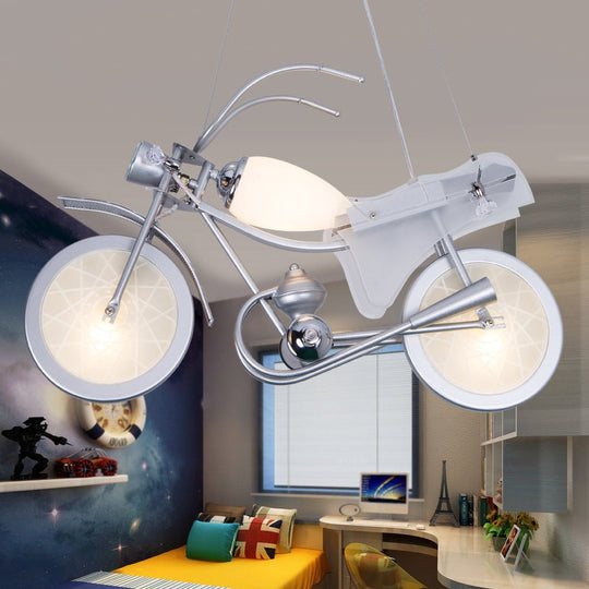 Cartoon Motorcycle Pendant Light - Modern Blue Creative Hanging Lamp For Kids Bedroom (3 Lights)