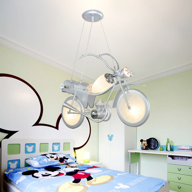 Cartoon Motorcycle Pendant Light - Modern Blue Creative Hanging Lamp For Kids Bedroom (3 Lights)