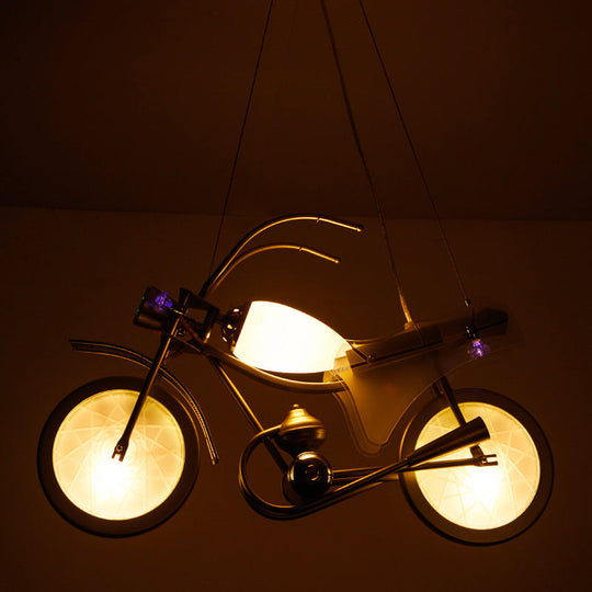 Cartoon Motorcycle Pendant Light - Modern Blue Creative Hanging Lamp For Kids Bedroom (3 Lights)