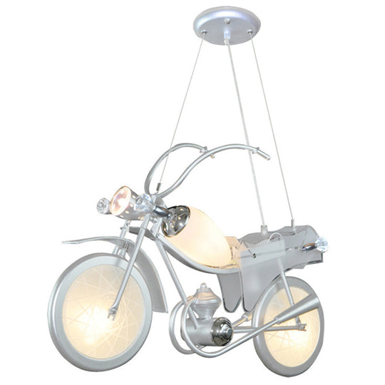 Cartoon Motorcycle Pendant Light - Modern Blue Creative Hanging Lamp For Kids Bedroom (3 Lights)