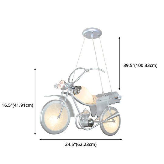 Cartoon Motorcycle Pendant Light - Modern Blue Creative Hanging Lamp For Kids Bedroom (3 Lights)