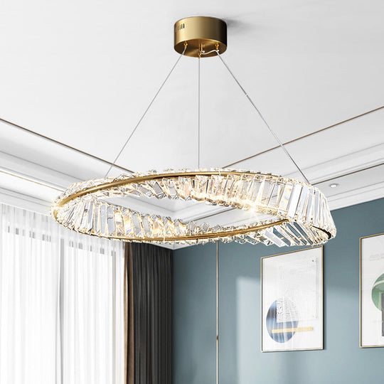 Modern Minimalist Led Pendant Lamp With Prismatic Crystal - Circular Carousel Design For Living Room