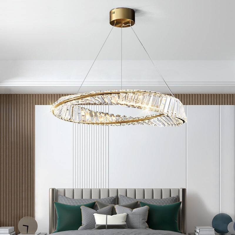 Modern Minimalist Led Pendant Lamp With Prismatic Crystal - Circular Carousel Design For Living Room