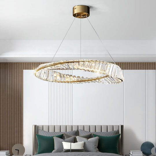 Modern Minimalist Led Pendant Lamp With Prismatic Crystal - Circular Carousel Design For Living Room