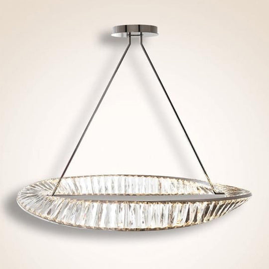 Modern Minimalist Led Pendant Lamp With Prismatic Crystal - Circular Carousel Design For Living Room