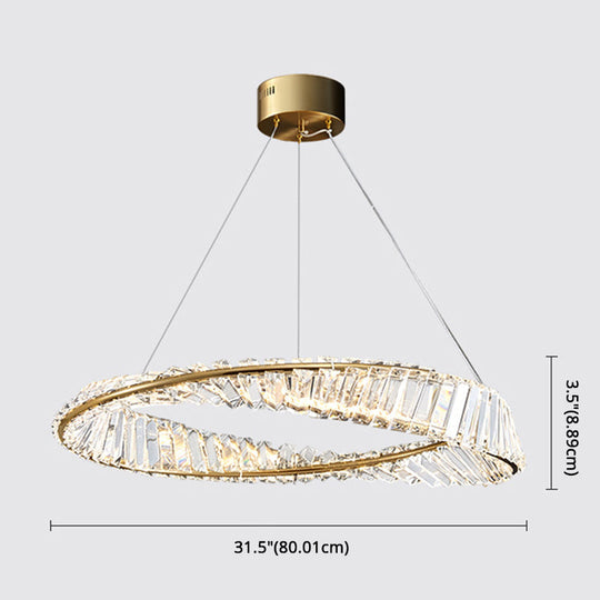 Modern Minimalist Led Pendant Lamp With Prismatic Crystal - Circular Carousel Design For Living Room
