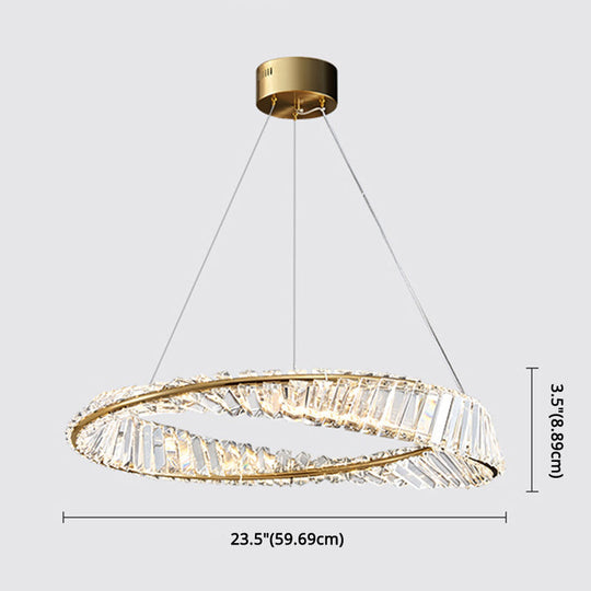 Modern Minimalist Led Pendant Lamp With Prismatic Crystal - Circular Carousel Design For Living Room