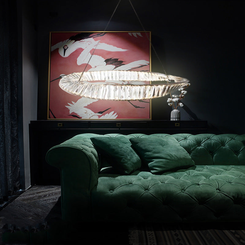 Modern Minimalist Led Pendant Lamp With Prismatic Crystal - Circular Carousel Design For Living Room