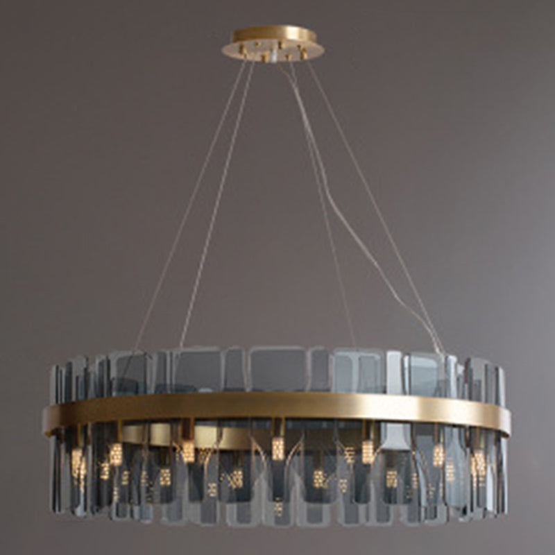 Modern Minimalist Smoked Glass Gold Pendant Lamp - Stylish Living Room Ceiling Light