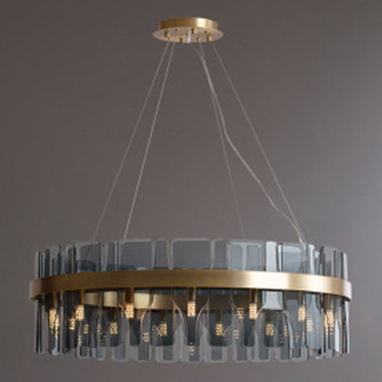 Modern Minimalist Smoked Glass Gold Pendant Lamp - Stylish Living Room Ceiling Light / 31.5