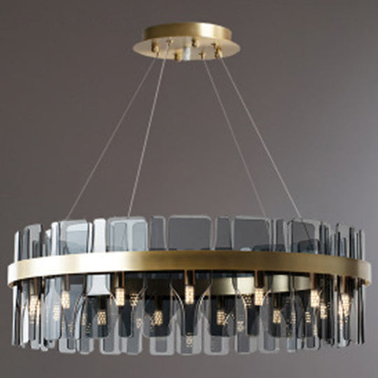 Modern Minimalist Smoked Glass Gold Pendant Lamp - Stylish Living Room Ceiling Light / 39.5