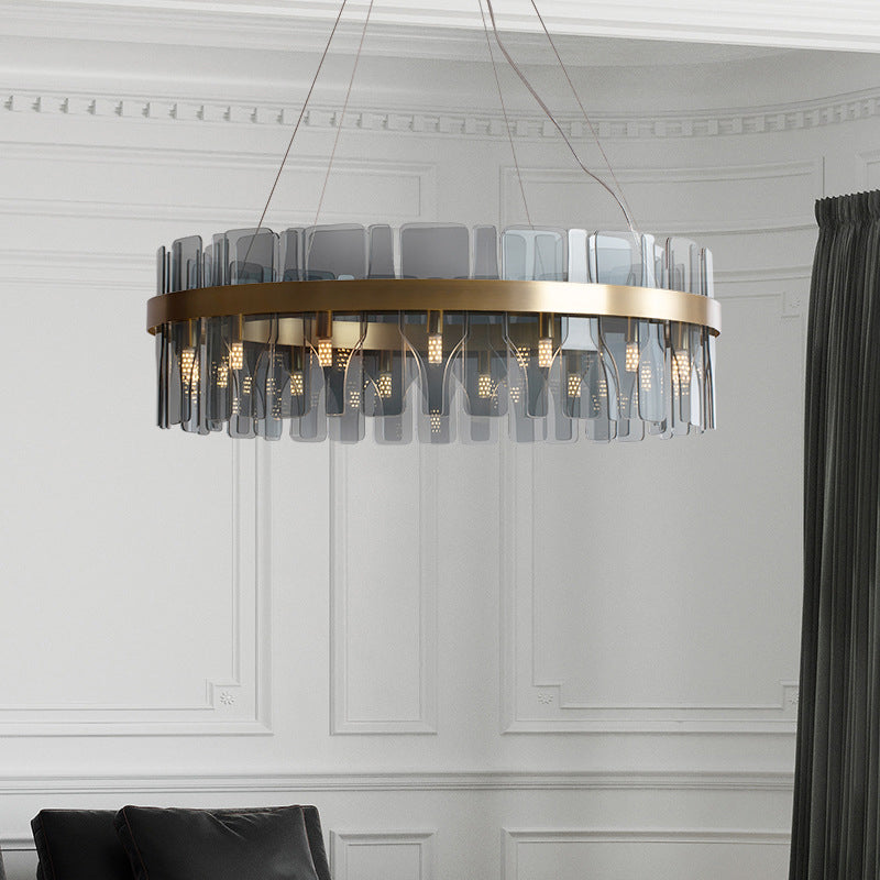 Modern Minimalist Smoked Glass Gold Pendant Lamp - Stylish Living Room Ceiling Light