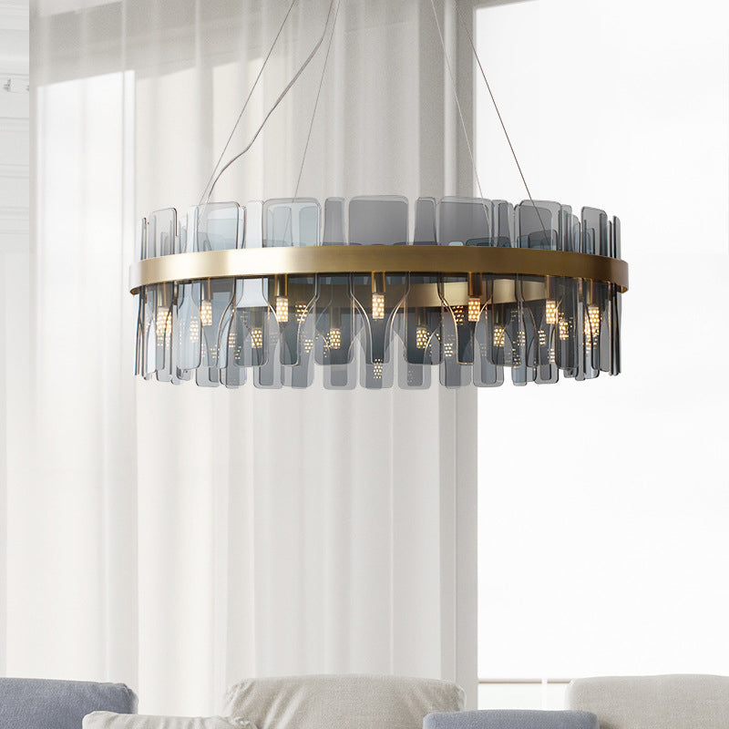 Modern Minimalist Smoked Glass Gold Pendant Lamp - Stylish Living Room Ceiling Light