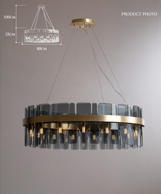 Modern Minimalist Smoked Glass Gold Pendant Lamp - Stylish Living Room Ceiling Light