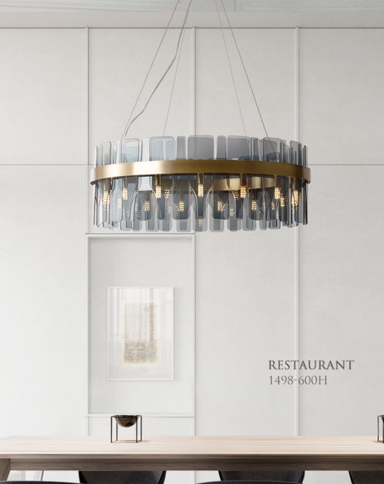 Modern Minimalist Smoked Glass Gold Pendant Lamp - Stylish Living Room Ceiling Light