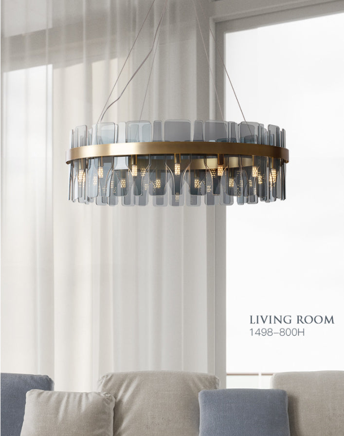 Modern Minimalist Smoked Glass Gold Pendant Lamp - Stylish Living Room Ceiling Light