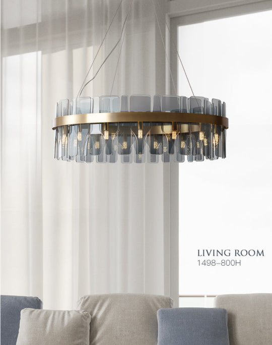 Modern Minimalist Smoked Glass Gold Pendant Lamp - Stylish Living Room Ceiling Light