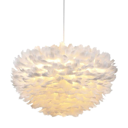 Modern Nordic White Feather Globe Pendant Light For Bedroom Ceiling / 12