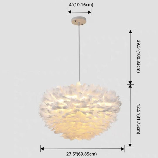 Modern Nordic White Feather Globe Pendant Light For Bedroom Ceiling