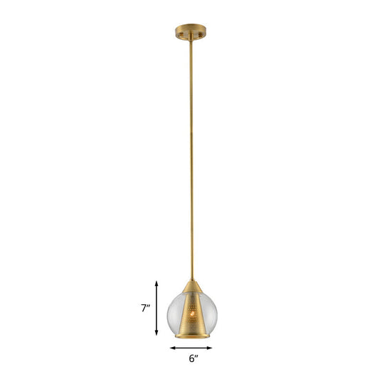 Modern Smoke Gray Glass Pendant Ceiling Light with Gold Cone Metal Shade - Elegant Dining Room Hanging Lamp