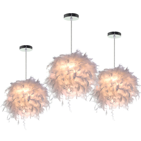 Modern White Feather Sphere Ceiling Chandelier - Creative Art Deco Hanging Light For Living Room
