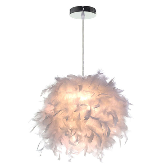 Modern White Feather Sphere Ceiling Chandelier - Creative Art Deco Hanging Light For Living Room