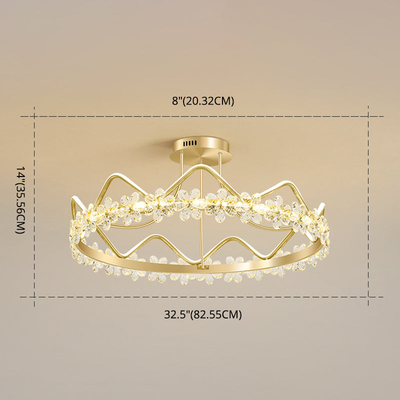 Minimalist Gold Led Ceiling Light With Crystal Flower Design For Bedroom