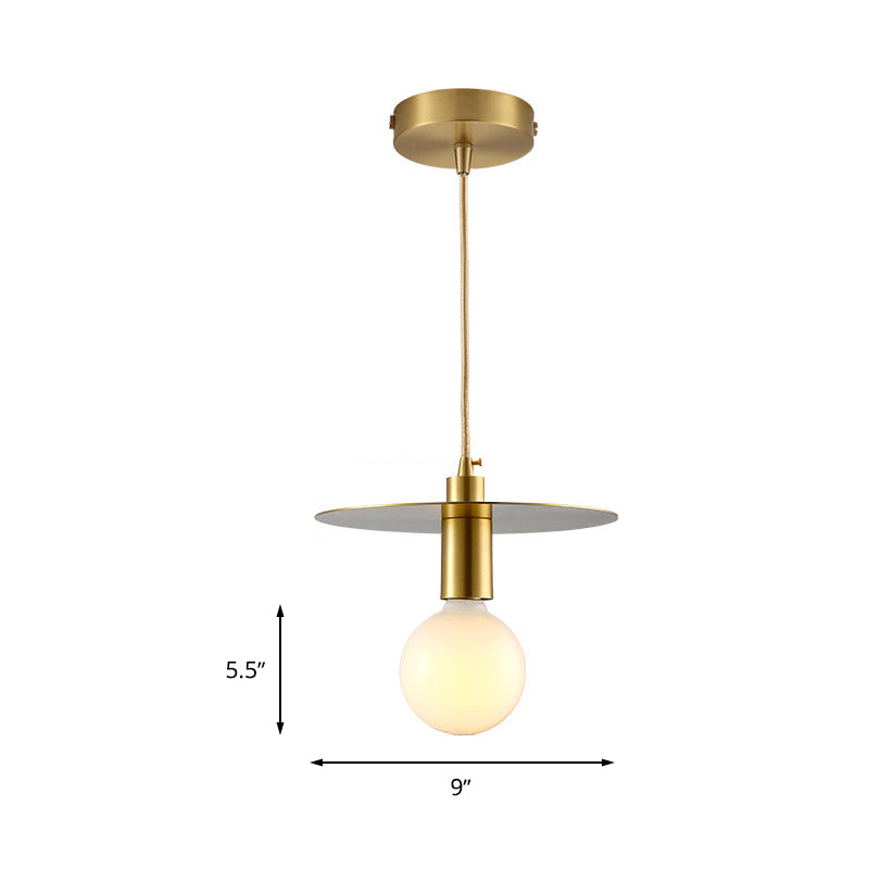 Modern Globe Pendant Light with White Glass and Gold Metal Shade - Ideal for Bedroom Hanging