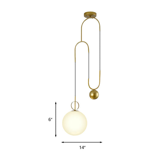 Suspension moderne en forme de sphère en verre blanc avec fixation suspendue dorée pour chambres à coucher