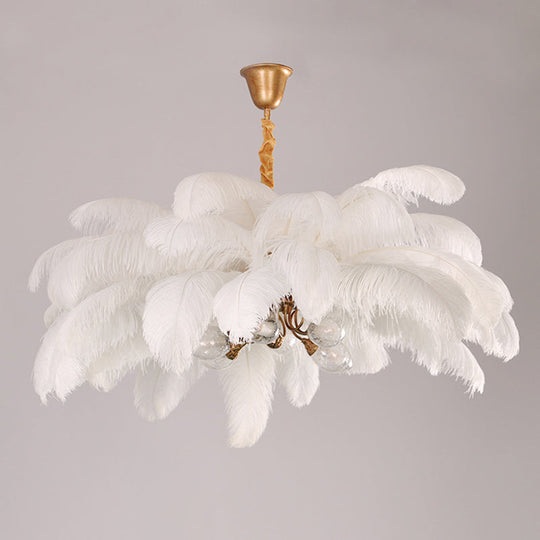 Modern Nordic 5-Light Ostrich Feather Ceiling Chandelier For Bedroom