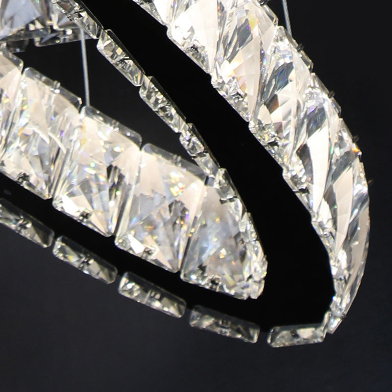 Modern Led Crystal Pendant Lamp: 2-Tier Circular Carousel Design Minimalistic Prismatic Ideal For