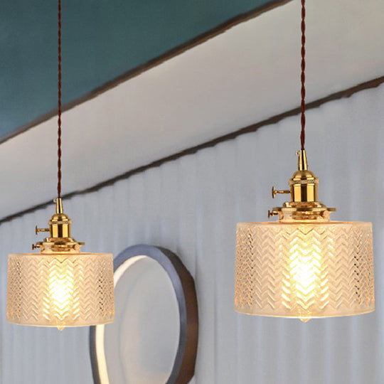 Industrial Cylinder Pendant Light Fixture With Rippled Glass For Bar
