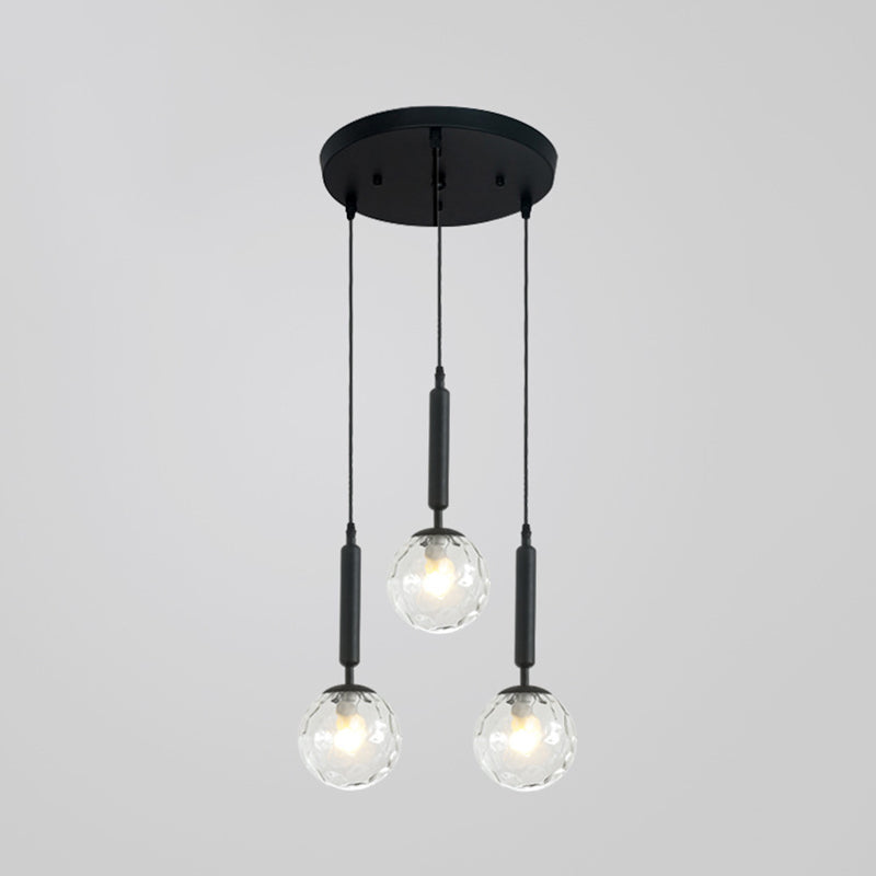 Sleek 3-Light Glass Pendant: Modern Creative Multi-Light Fixture For Clothing Stores Black / Clear