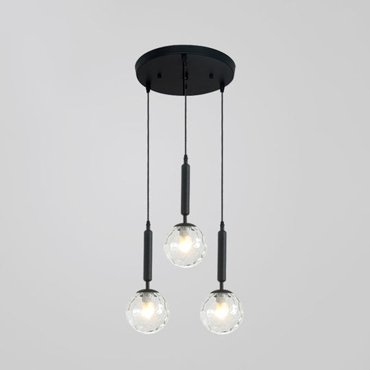 Sleek 3-Light Glass Pendant: Modern Creative Multi-Light Fixture For Clothing Stores Black / Clear