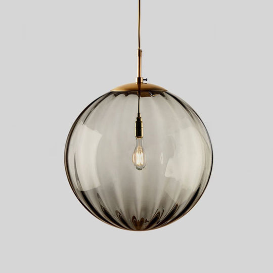 Modern Water Glass Hanging Light Fixture For Restaurants - 1-Light Round Ceiling Pendant Smoke Gray
