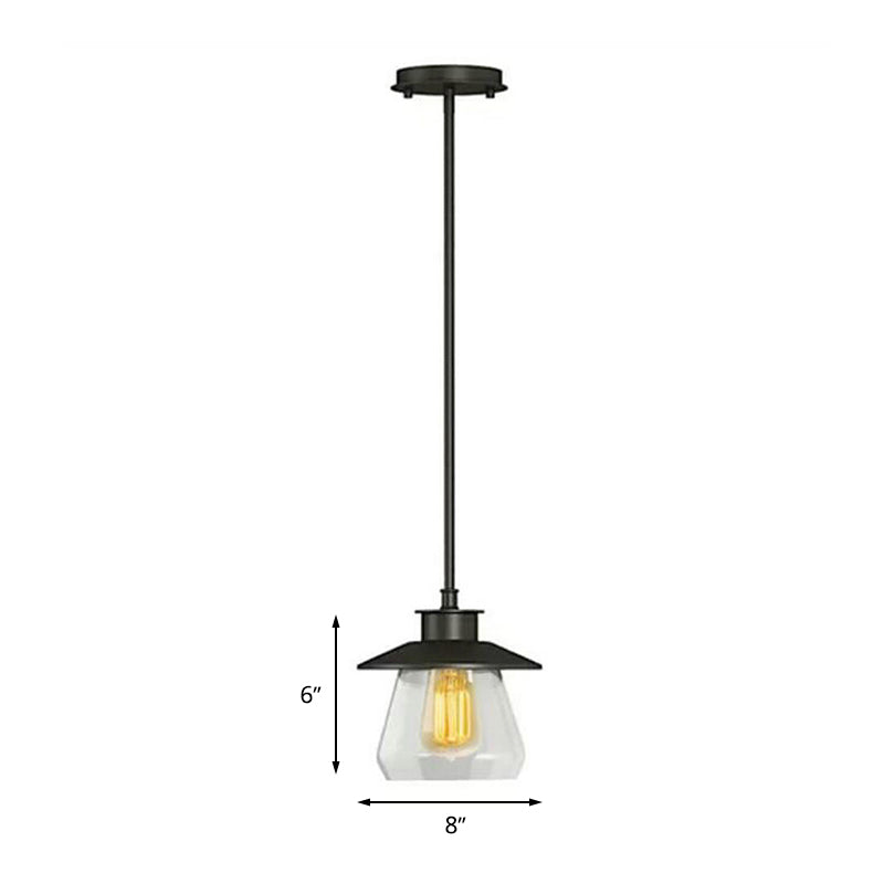 Modern Clear Glass Pendant Light with Black Cone Shade - Single Head Ceiling Fixture