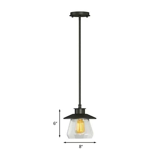 Modern Clear Glass Pendant Light with Black Cone Shade - Single Head Ceiling Fixture