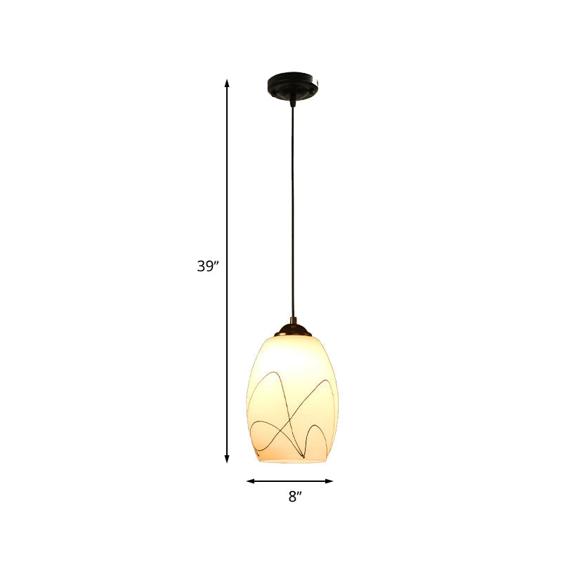 Modern White Glass Tulip Pendant Lamp - 1 Head Black Ceiling Light For Dining Room