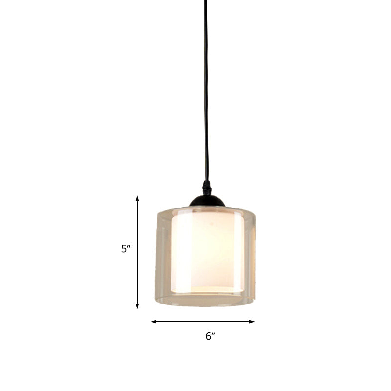 Modern Hanging Glass Pendant Light for Dining Room - Cylinder White, 1-Head Pendant Lighting Fixture