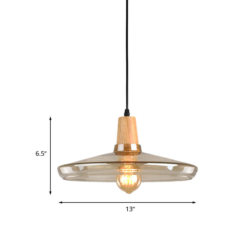 Modern Pendant Lamp With Amber Glass Shade - Barn/Disc/Trifle Hanging Light Kit 5.5/7.5/13 Wide