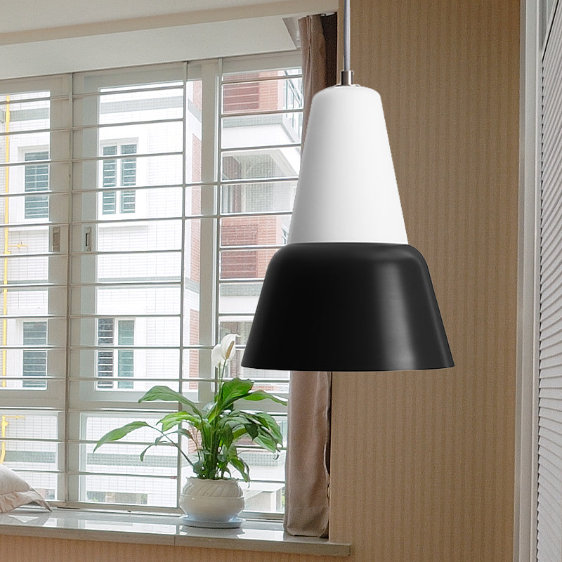 Cone Hanging Light Fixture - Macaron Metal Pendant Ceiling Light (1 Head, 6.5"/10.5" Height) - Pink/Blue/Black Shade